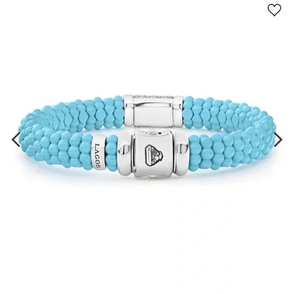 Lagos Blue Caviar Silver 925 Station Ceramic Diamond Bracelet 9mm - Picture 4 of 10